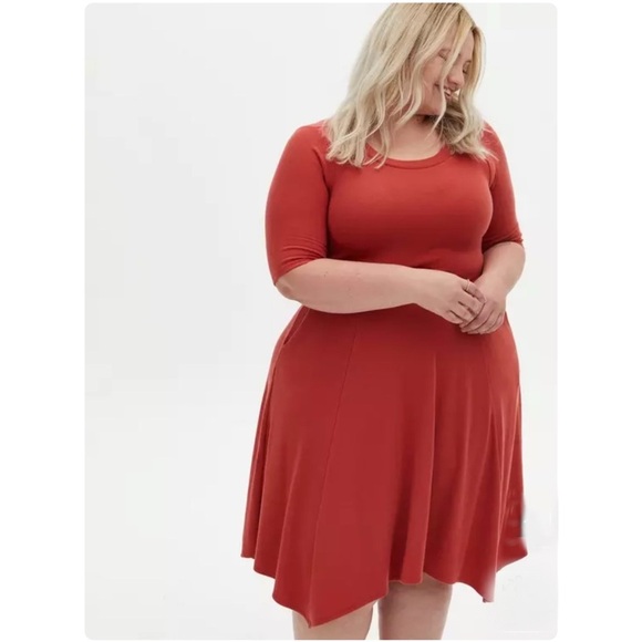 Torrid Terracotta Rust Orange Midi Super Soft Rib Hanky Hem Dress 2X - Picture 3 of 13